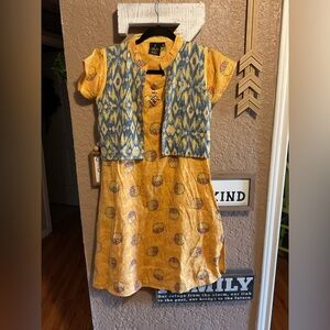 Diya Yellow Floral Gold Metallic Dress with Vest Women’s Size Medium